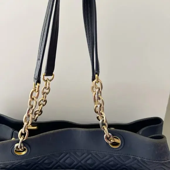 TORY BURCH Navy Blue Fleming Triple Compartment Leather Tote - Picture 8 of 15